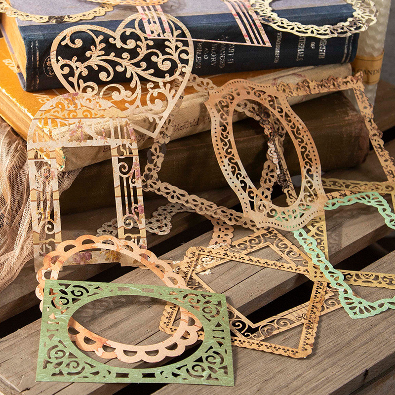 

Journamm 10pcs/pack Lace Hollow Materials Paper Decor Junk Journal DIY Srapbooking Creative Stationery Craft Background Paper