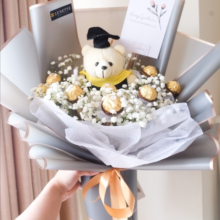 

Buket Bunga Ferrero Rocher Boneka Graduation Hadiah Wisuda Birthday - 5 Ferrero