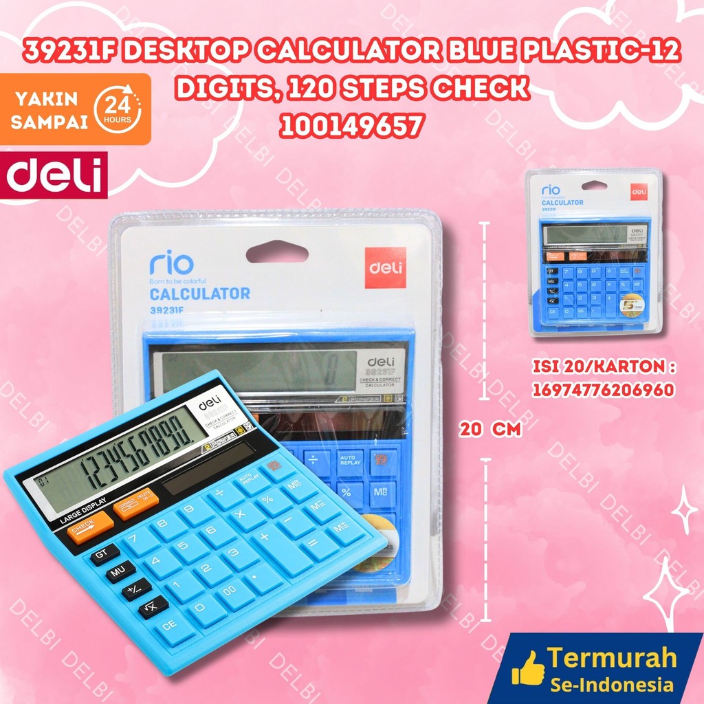 

Deli Kalkulator Desktop 12 Digit Desain unik garansi 3 tahun E39231F 39231F Desktop Calculator Blue Plastic-12 digits, 120 steps check