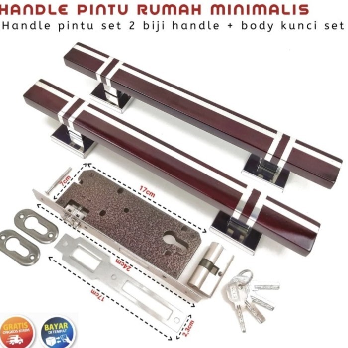 Handle Pintu Minimalis 2 Biji Gagang Pintu Set Body Kunci Gagang Pintu Minimalis Panjang 33 Cm/ 45 C