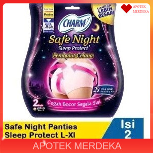 Charm safe night pembalut celana size L-XL isi 2 pads / charm sleep protect panties / pembalut celan