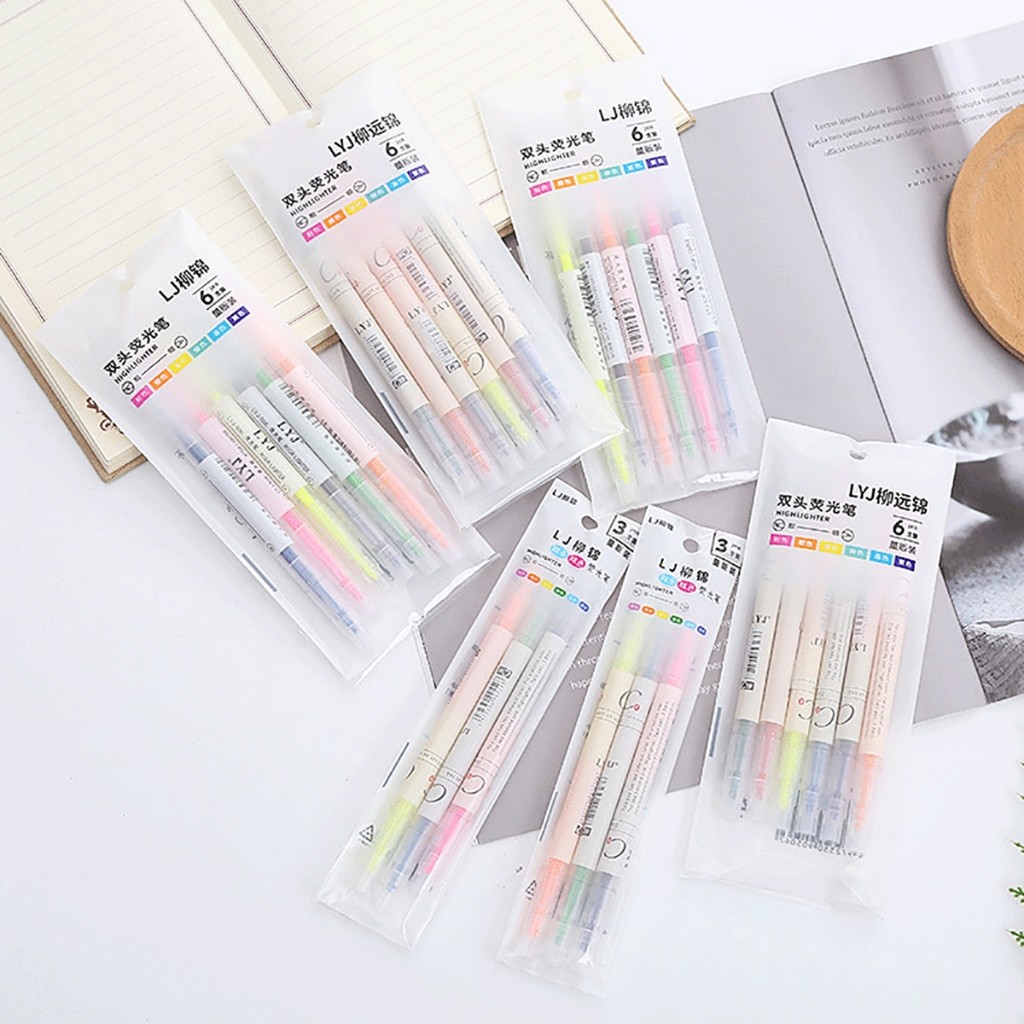 

Joi.Street - Highlighter Small Pen Double Head Dua Warna Spidol Pena Stabilo Tinta Neon (3 Pcs - 6 Warna Per Kemasan)