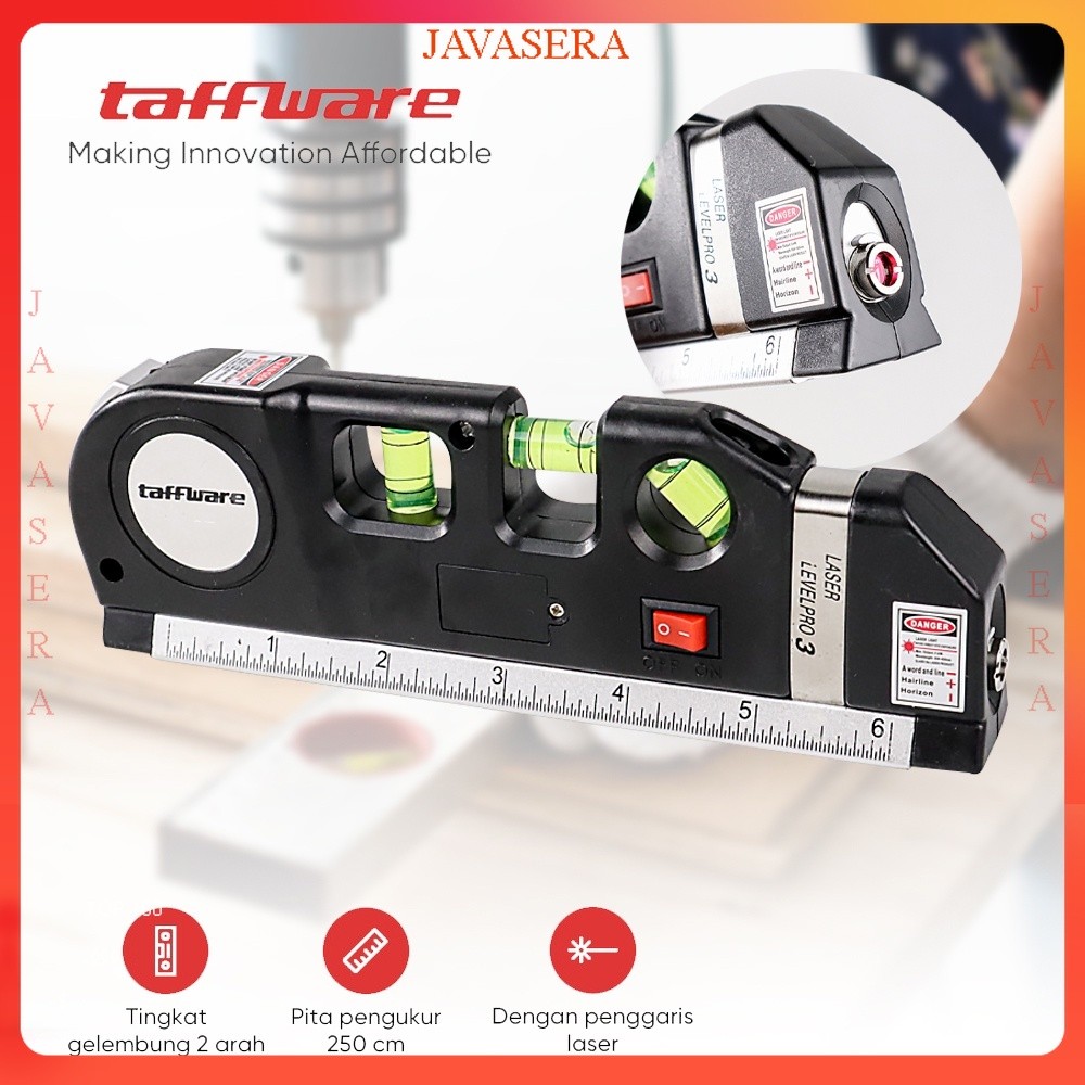 

Taffware LEVELPRO3 Penggaris Laser 250CM + Waterpass - Black - OMOT8WBK