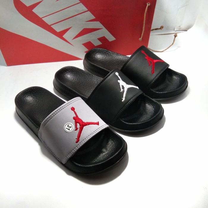 ✨READY✨ -Promo sandal anak nike jordan model slip on Murahh - putih hitam, 32