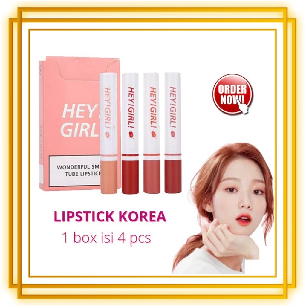 LS HENGFANG Hey Girl Lipstik Korea Smoke Velvet Matte 4 in 1 Lipstik Korea Tahan Lama & Waterproof