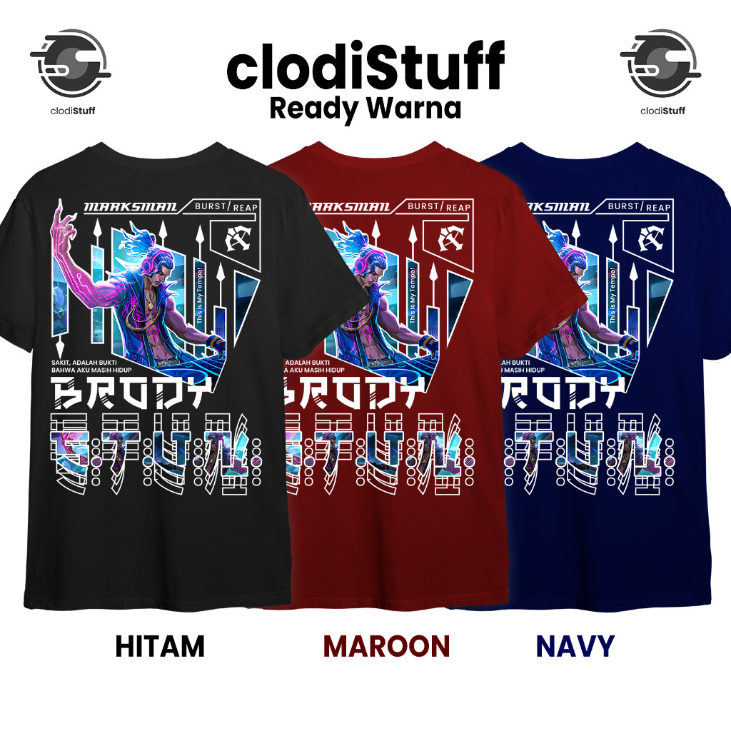 Kaos BRODY STUN Exclusive Mobile Legends MLBB Skin Lengan Pendek Hitam Combed 30s Pria Wanita