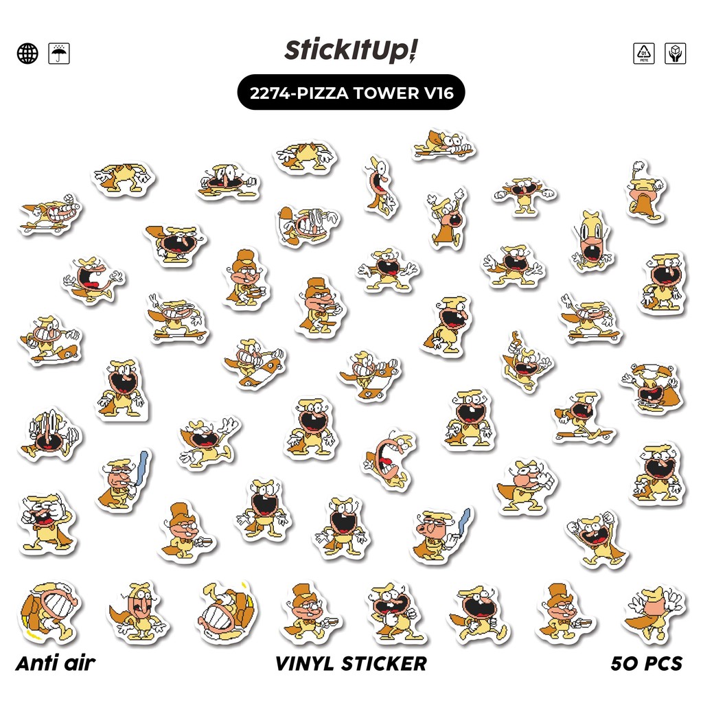 

COD✨ 50 Pcs Stiker Pack PIZZA TOWER V16 Lucu Aesthetic Vynil Waterproof untuk Freebies Sticker Buku Journal Casing HP Laptop