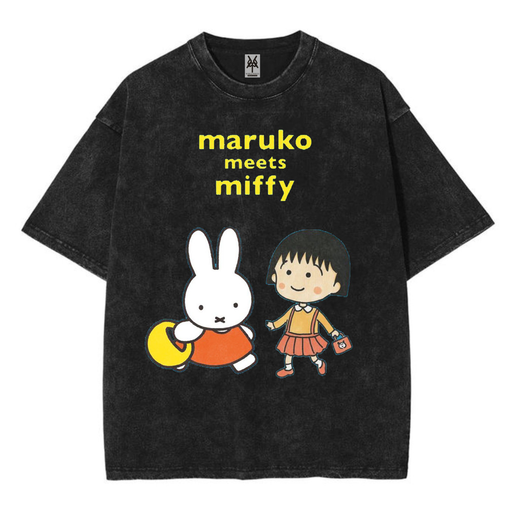 Kaos oversize chibi maruko chan meets miffy washed washing vintage tee