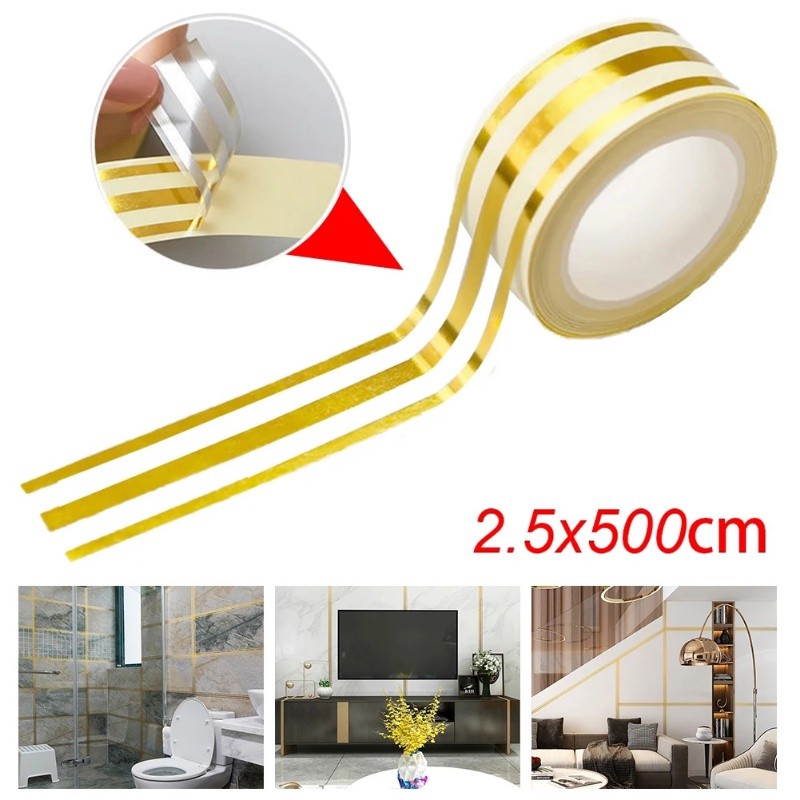 500CM Stiker Lantai Keramik / Gulungan Stiker Pembatas Keramik Emas / Gold Selotip Masking Tape / Gu