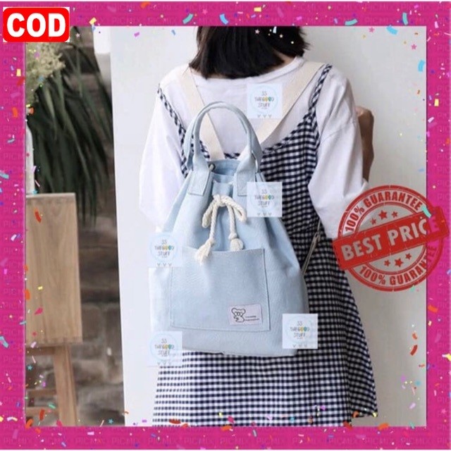 Tas Ransel Korea Kanvas Model Pita Rajut Premium Quality 