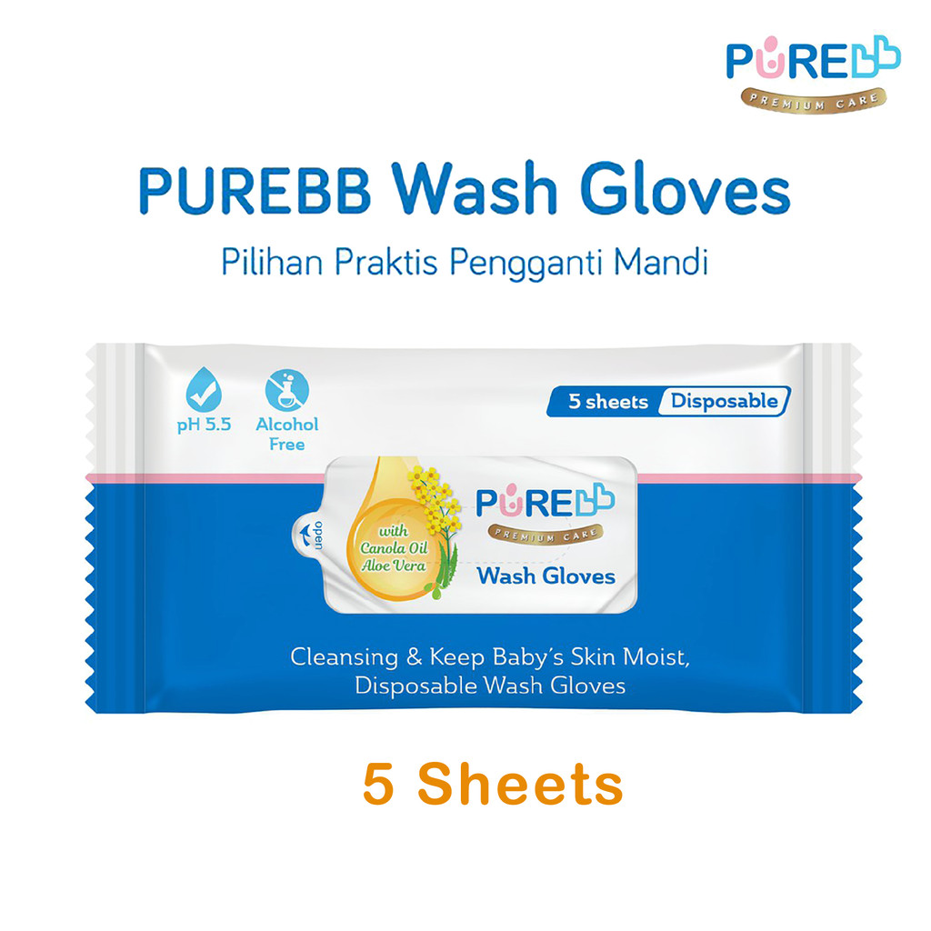 PUREBB Wash Gloves Tisu Mandi Basah Bayi Isi 5 Sheets