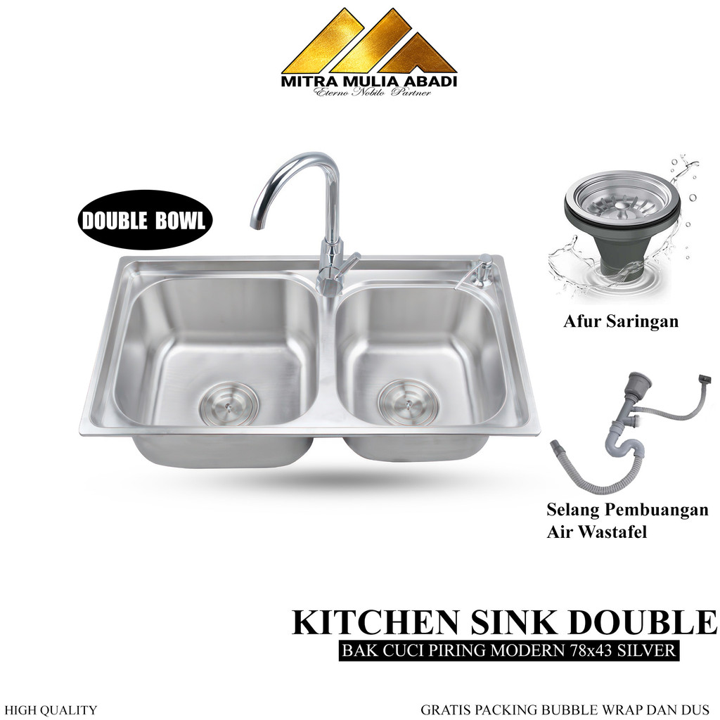 Wastafel Kitchen Sink Double Bowl Modern Silver Stainless I Bak Cuci Piring Baja Modern Minimalis Uk