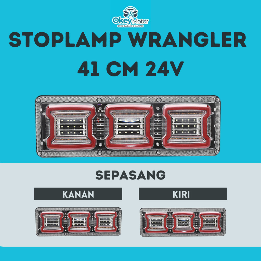 Stoplamp Truk Variasi 24 Volt Model Wrangler LED 1 Set Lampu Stop Rem Belakang Kiri & Kanan untuk Mo