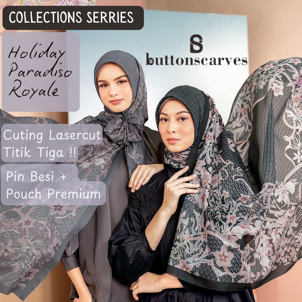 Collections Buttonscarves Hijab Series | Kerudung Segi Empat Motif Terbaru | jilbab Buttonscarves kw