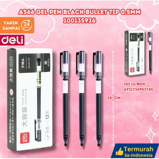 

Pulpen Gel Pen DELI 0.5mm - A566 A566 Gel Pen BLACK Bullet tip 0.5mm