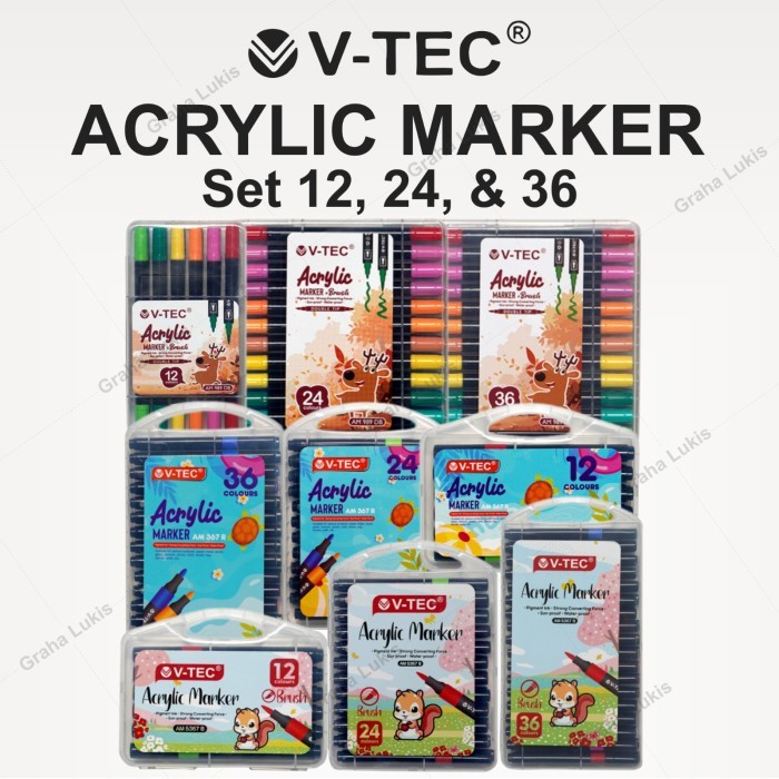

V-tec Marker Acrylic Set - Spidol Acrylic - Set 12, Bullet AM367R