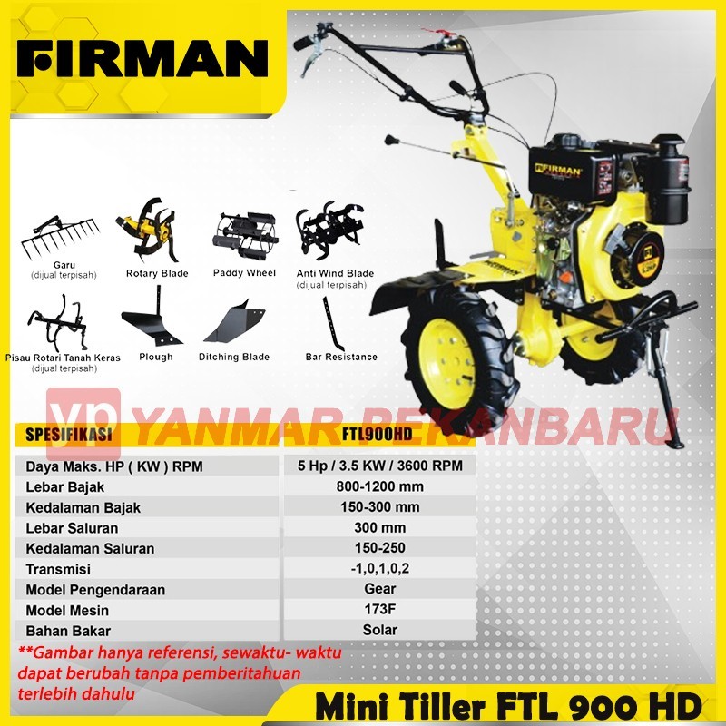 Mesin Traktor Mini FIRMAN Tiller FTL 900 HD + RIDGER