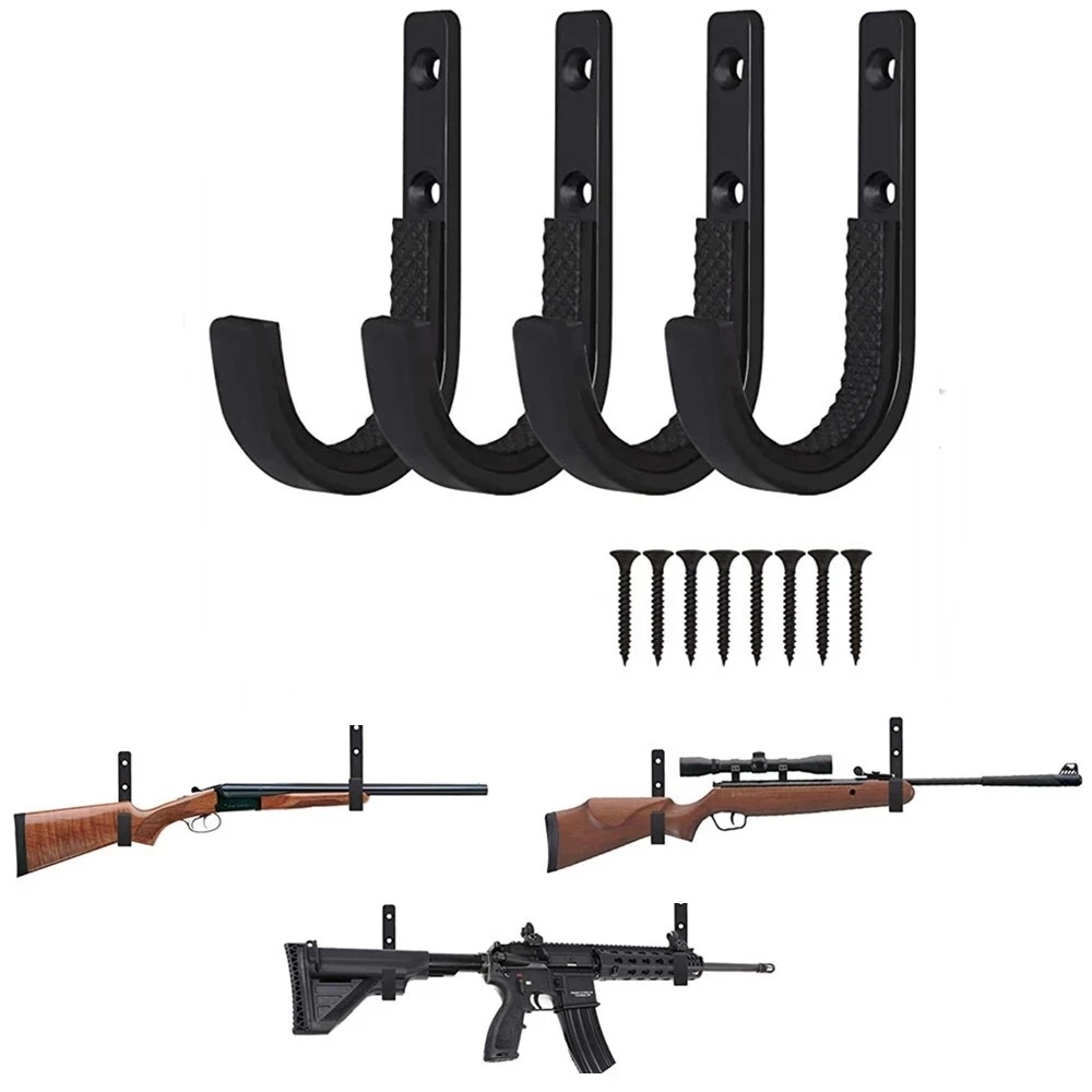 4pcs Gun Rack Shotgun Hooks Rifle Hangers Archery Bow Felt Lined Wall Mount Storage for Indoor Hangi