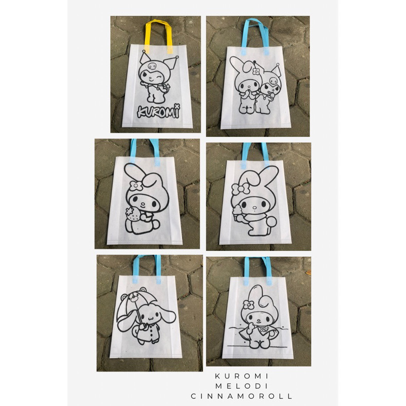 

spounbond mewarnai 40x30x8. kuromi, melody, cinnamonroll dan labubu