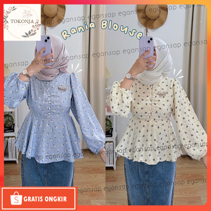 Baju Korea / EGANSAP | Rania Blouse | Korean Style Lengan Balon Flower