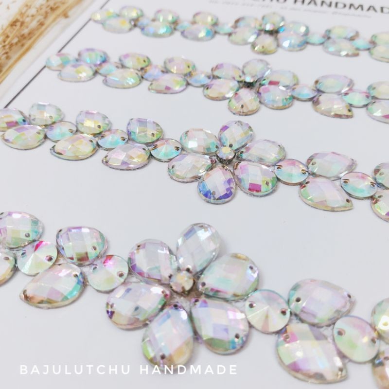 PB - Payet Rangkai Diamond pelangi AB pinggang hijab aplikasi jahit