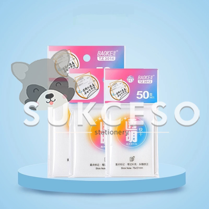 

BaoKe Transparant Sticky Notes White Tempel Transparan 50 Lembar TZ3102 / TZ3103 / TZ3104
