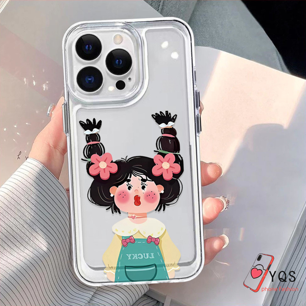 Casing Kompatibel Untuk OPPO A18 A38 A58 A57 4G 2022 A5s A3s A16 A15 A12 A54 A17K A9 Cartoon girl wi