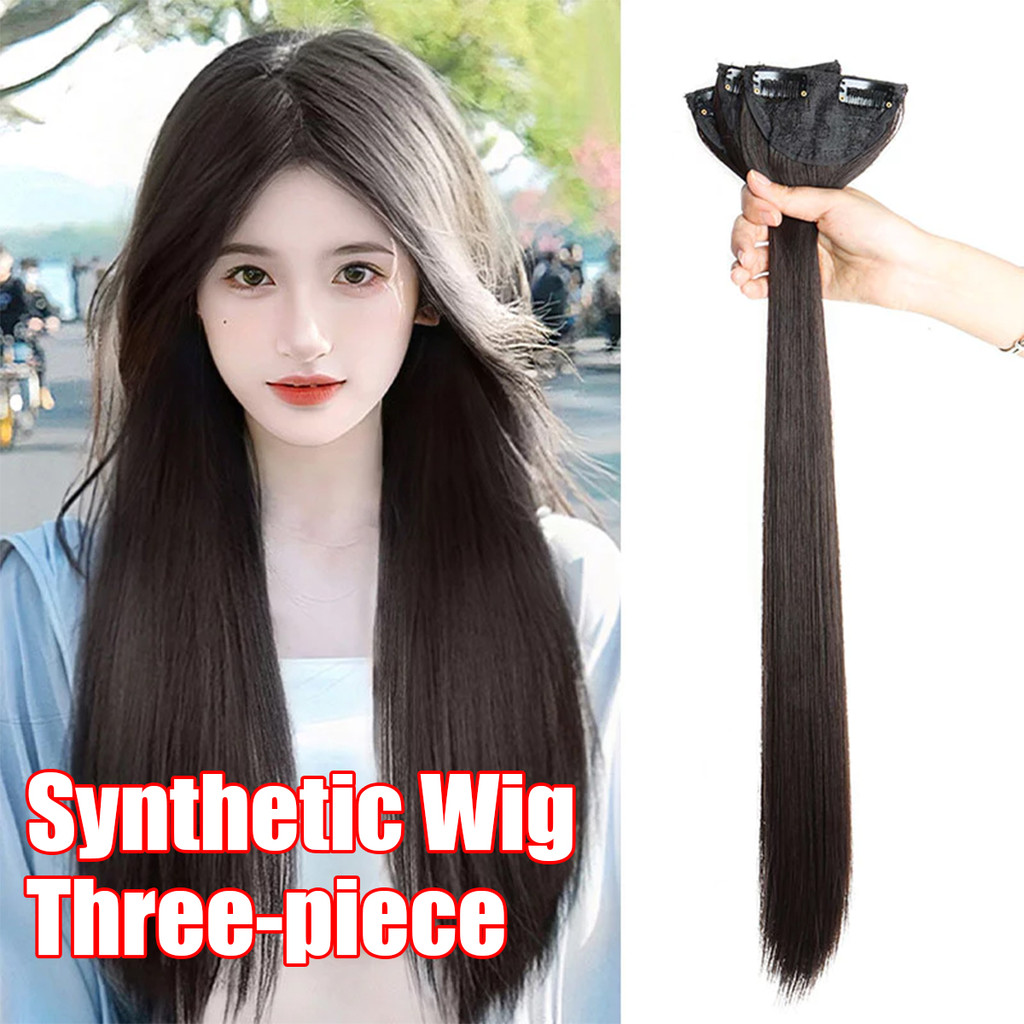 3pcs rambut palsu wanita lurus panjang Dapat dicuci, dikeriting, dipotong rambut palsu wanita pendek