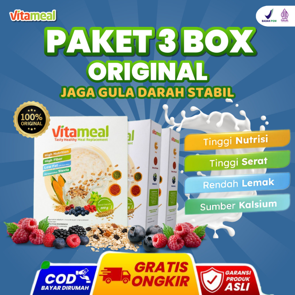 

New [ORIGINAL] Vitameal - Paket 3 Box Top Sereal Ampuh Stabilkan Gula Darah Membantu Atasi Diabetes Menjaga Energi Tubuh Penuh Serat Nutrisi Tinggi Aman Lansia dan Dewasa Bebas Kebas Kesemutan Kolesterol Asam Lambung Gerd VITAMINILK HERBALPremium