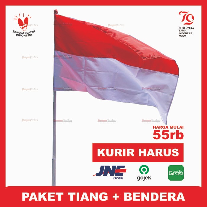 Hot Produk Tiang Bendera Rumah 3M + Bendera Merah Putih Rumah - Tiang Teleskop, Bendera Peles Terbai