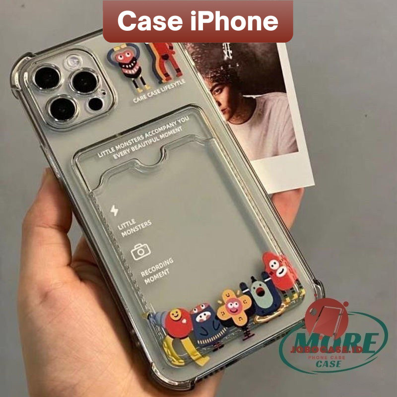 Case iPhone 16  card holder transparan hitam motif iPhone 16  11 Pro Max 12 13 14 15 Plus XS XR 6+ 7