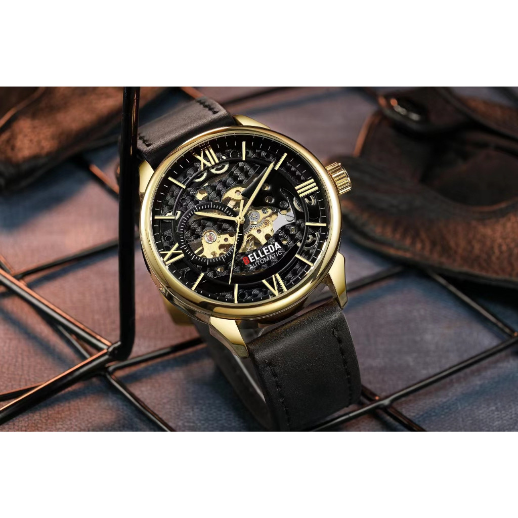 Ready BELLEDA 9471 KULIT Jam Tangan Pria Otomatis Series Belleda Tali Kulit Anti Air