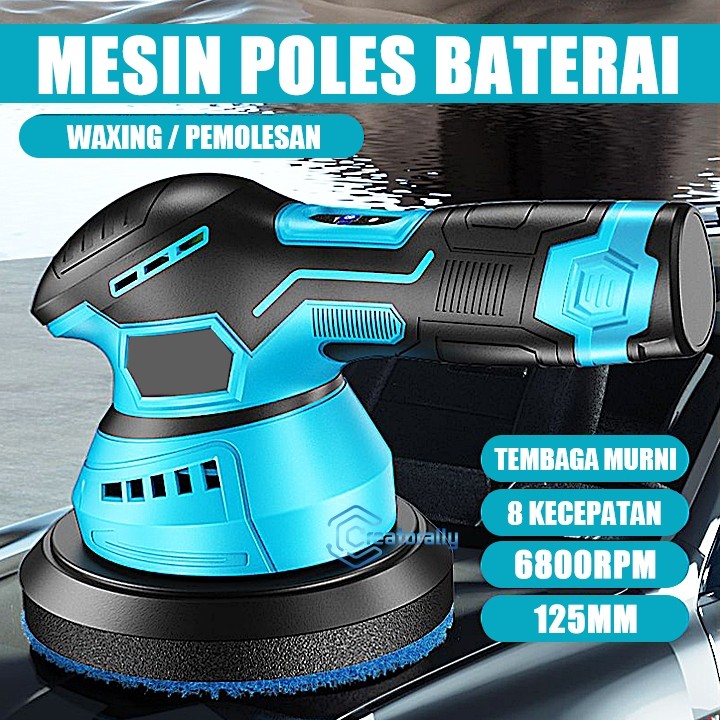 CREATORALLY Alat Poles Mobil cordless 6800rpm,alat poles mini body portable baterai 125mm