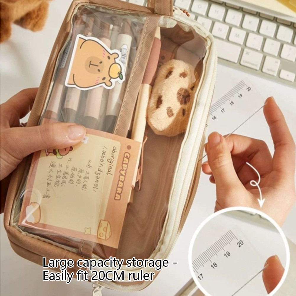 

Cute Capybara Pencil Case School Supplies Clear Aesthetic Pencil Pouch Cute Capybara Pins and Plush Stickers and Memo Pad