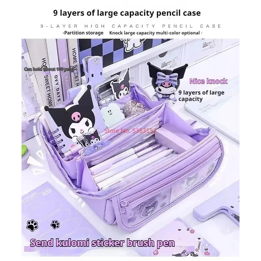 

Kuromi Pencil Case For Junior High School And Elementary School Students 9-layer Large Capacity Cute Cartoon Pencil Case