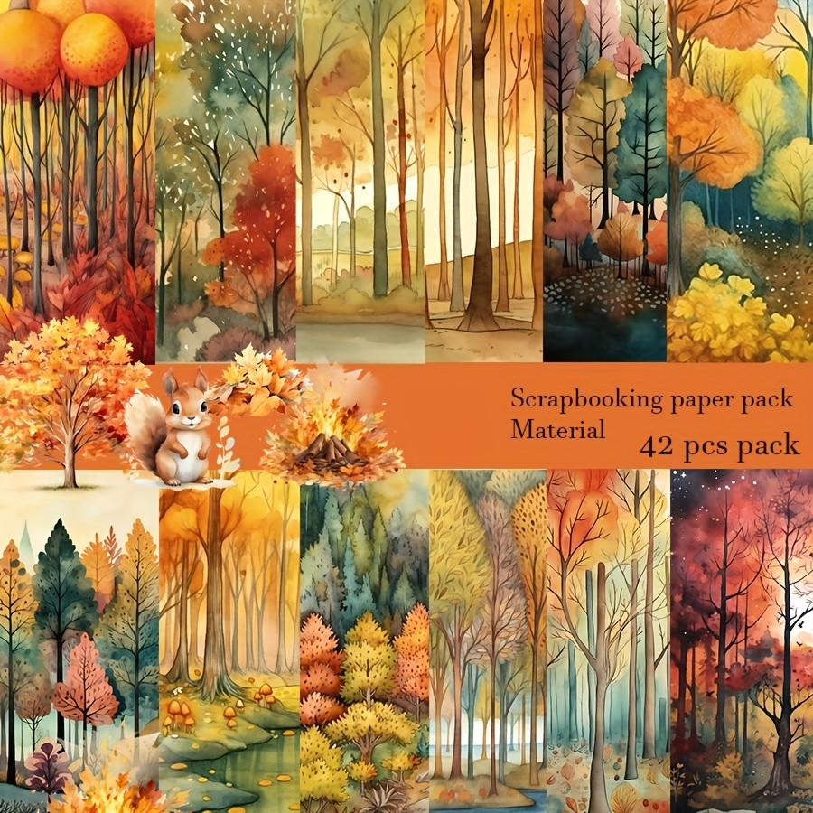 

JAIIMAN60pcs Background Paper and Sticker set Cozy Autumn with Fall Forest for Harvest Party Flag DIY, Album Decor,Junk Journal
