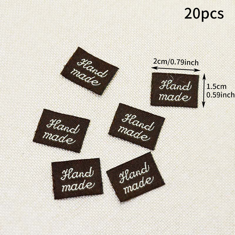 

20pcs Brown Handmade Fabric Labels Cotton Backing Sew-on Tags for DIY Clothing Crafts