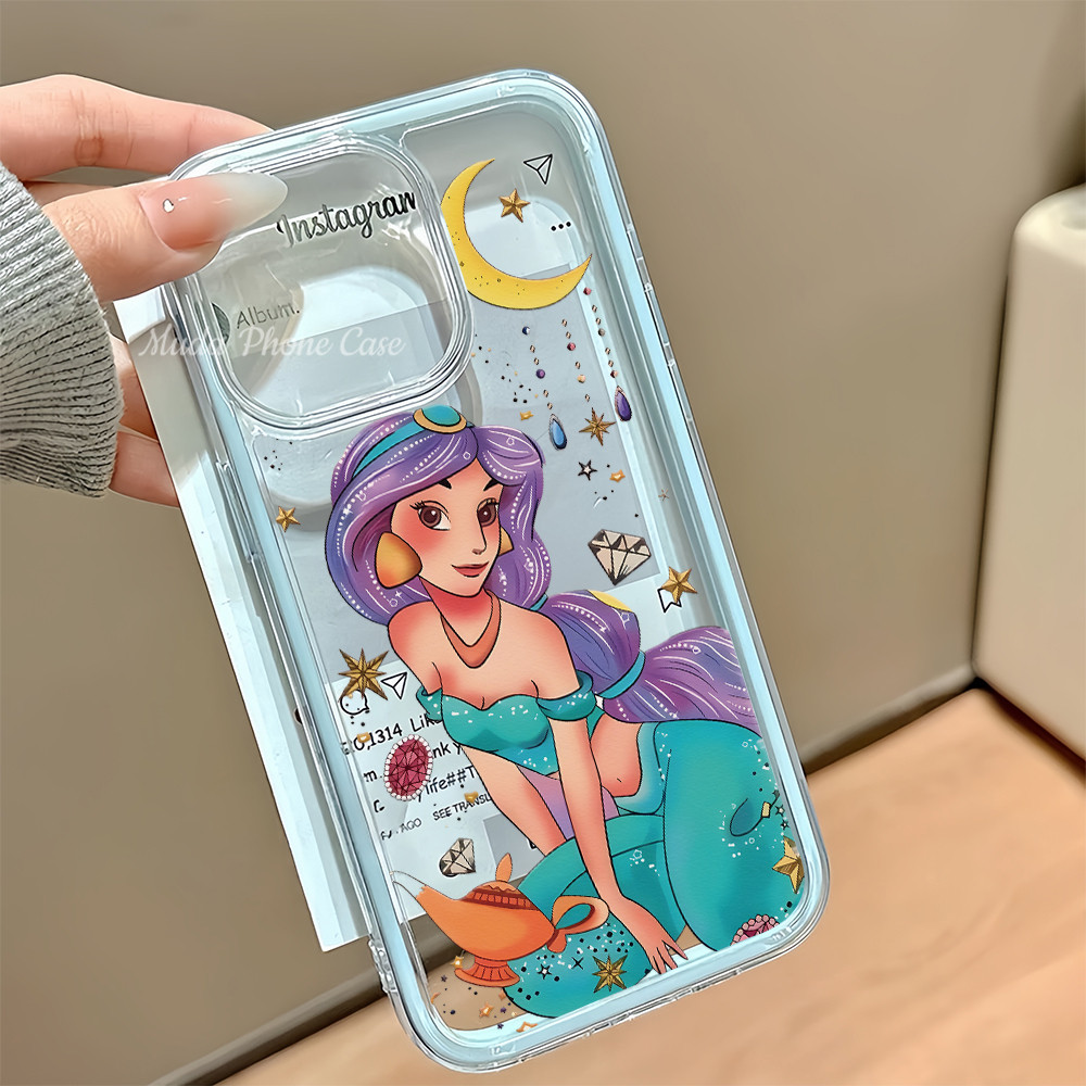 Aladdin Jasmine Case Hp Untuk IPhone 13 11 12 14 15 16 PRO MAX 14 15 16 PLUS Blue Bingkai Perubahan 