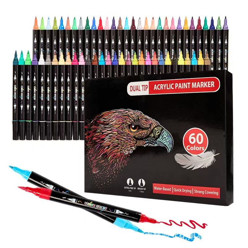 

30/48/60 Color Double Head Point Pen Acrylic Propylene Metal Marker Pen Hand Account Paintings Fine Arts Brush Set For Cardboard