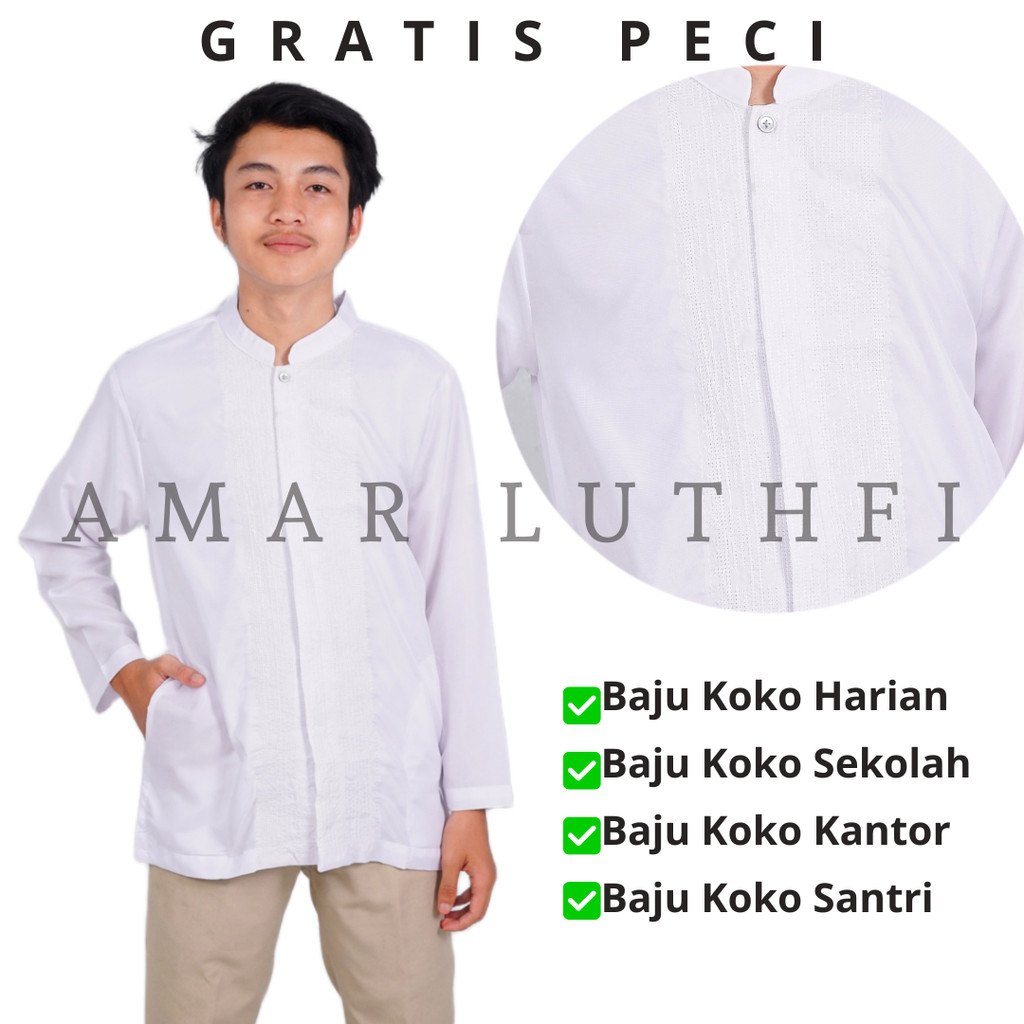 Baju Koko Putih Pria Dewasa Lengan Panjang Bordir Putih Polos Bahan Katun Grosir Baju Taqwa Pria Tas