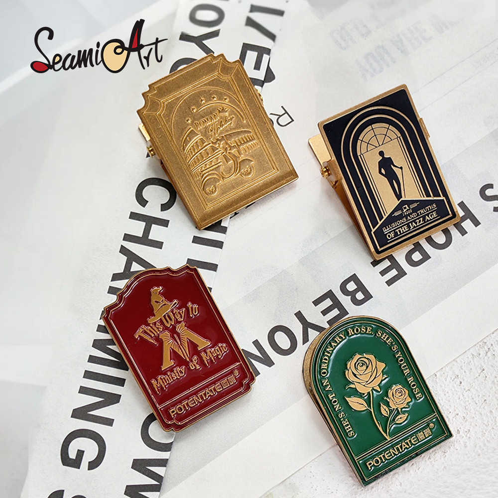 

SeamiArt POTENTATE 1pc Retro Travel Clip Memory Glow Filme Metal Letter Clip Ticket Folder Watercolor Handbook Fixator