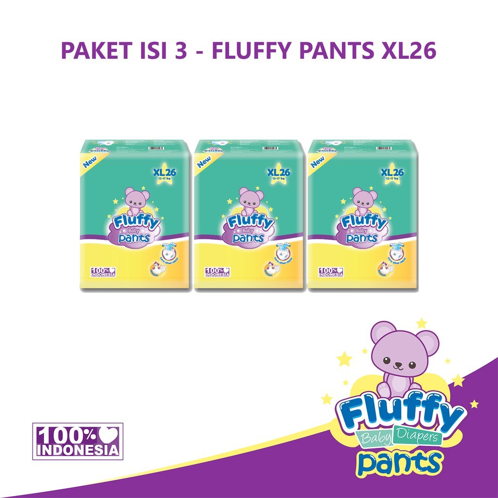 

Fluffy Popok Bayi Tipe Celana XL78 Pcs [XL 26 Pcs x 3 Pack] - Breathable, Daya Serap Tinggi, Anti Iritasi & Anti Bakteri
