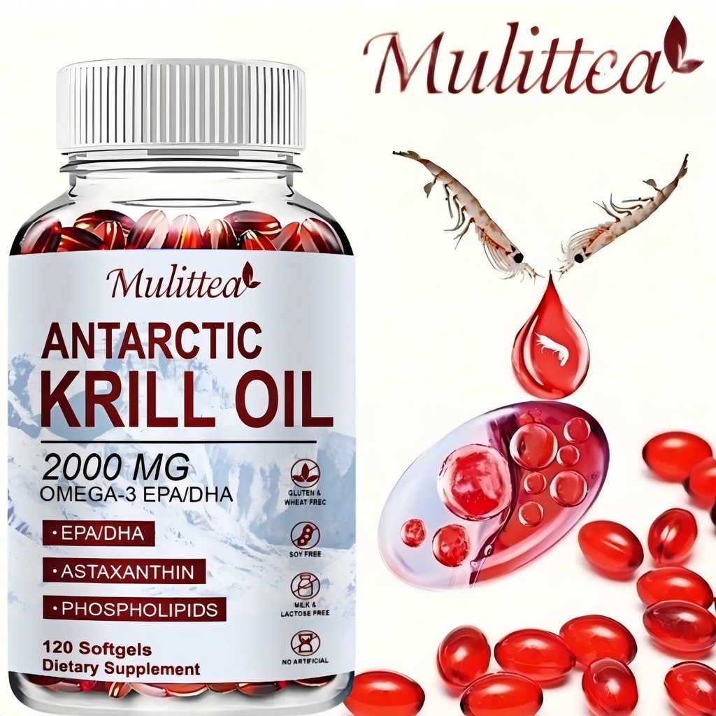 ORIGINAL Mulittea Antarctic Krill Oil 2000 mg Astaxanthin & Phospholipids - For Brain Heart Joint