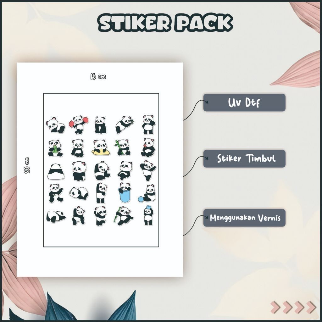 

Stiker Sticker Setiker Setikker Pack UV DTF Motif Kartun Panda Hitam Putih Hijau P54
