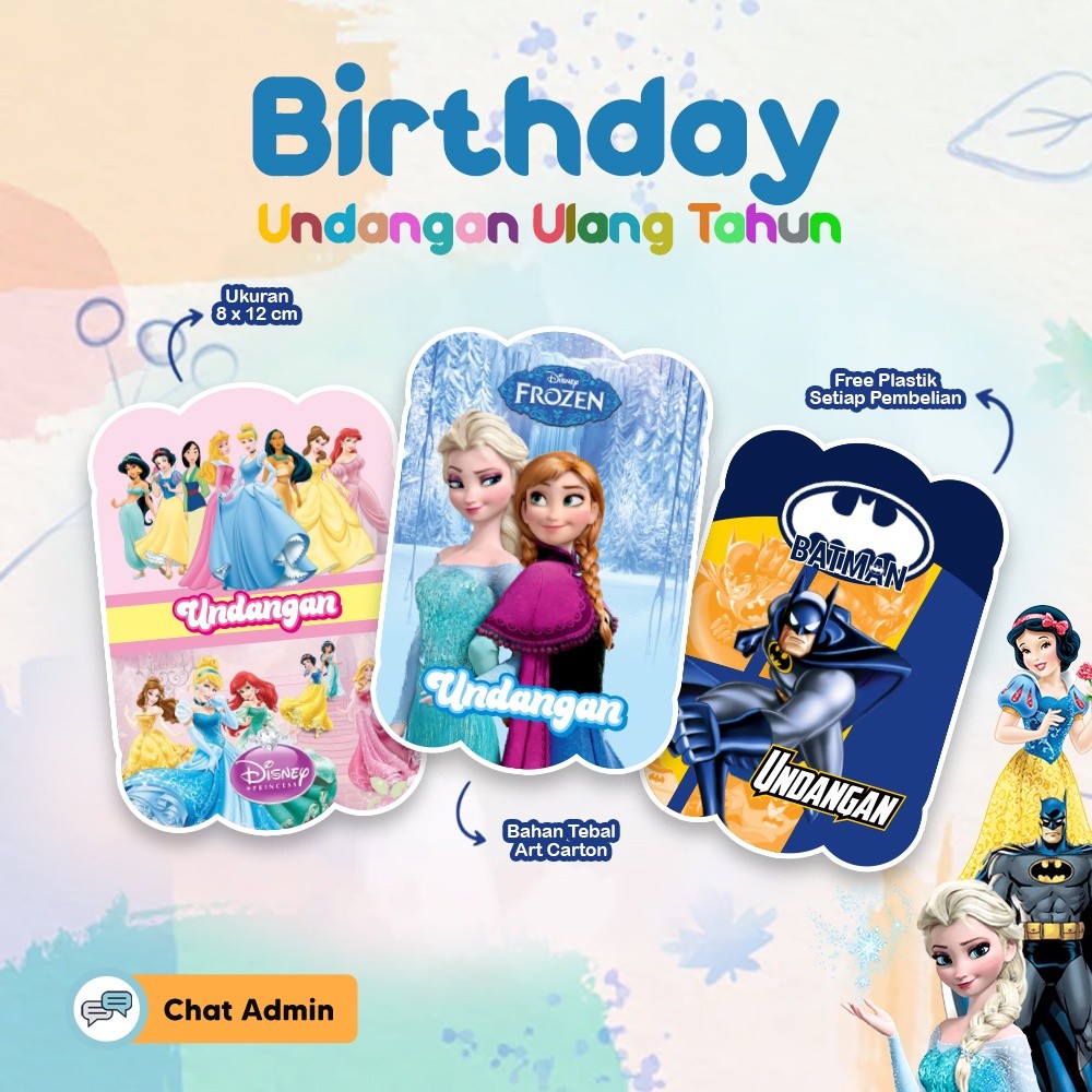 ( ISI 5PCS ) KARTU UNDANGAN ULANG TAHUN ANAK / KARTU UCAPAN / UNDANGAN ULTAH HAPPY BIRTHDAY LUCU / U