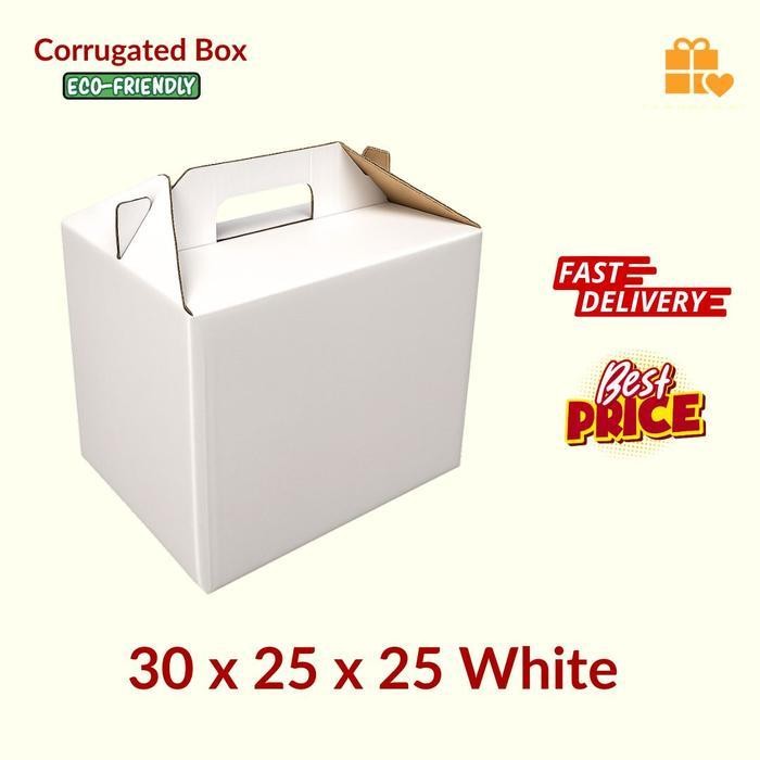 

[PROMO BARANG BARU] Kardus Jinjing 30x25x25 cm Putih Dus Tenteng Dus Parcel Gable Box Bergaransi Terlaris