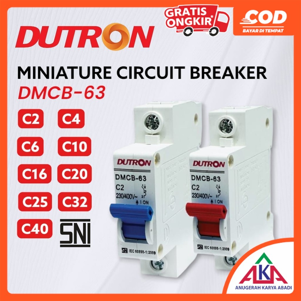 MCB DUTRON Miniature Circuit Breaker DMCB-63 1P AC 2A 4A 6A 10A 20A 25A 32A 40A SNI