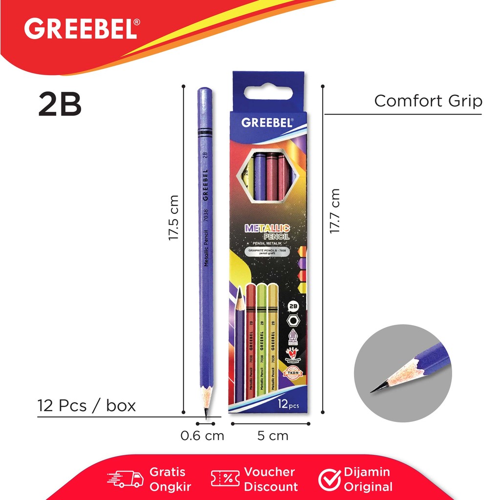 

GREEBEL Pensil kayu 2B 7038 Metallic (12PCS/SET) / Pensil Tulis Metallic Graphite Ujian sekolah Pensil Gambar