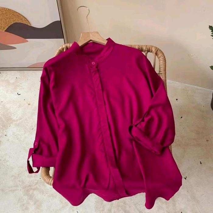 "S.LN.S" - TERBARU Moldy Blouse - Kemeja Polos Oversize Rayon - Moldy Magenta, Allsize