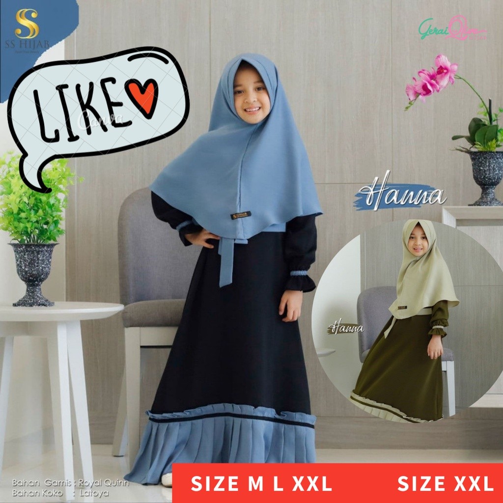 Gamis Anak Hanna set by SS Hijab Umur 8 10 Tahun